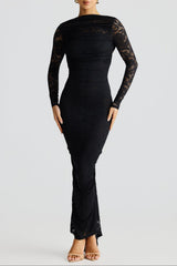 Chicyis Lace Maxi Dress - Elegant Hollowed Backless Bodycon Fit - CHICYIS