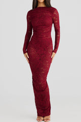 Chicyis Lace Maxi Dress - Elegant Hollowed Backless Bodycon Fit - CHICYIS