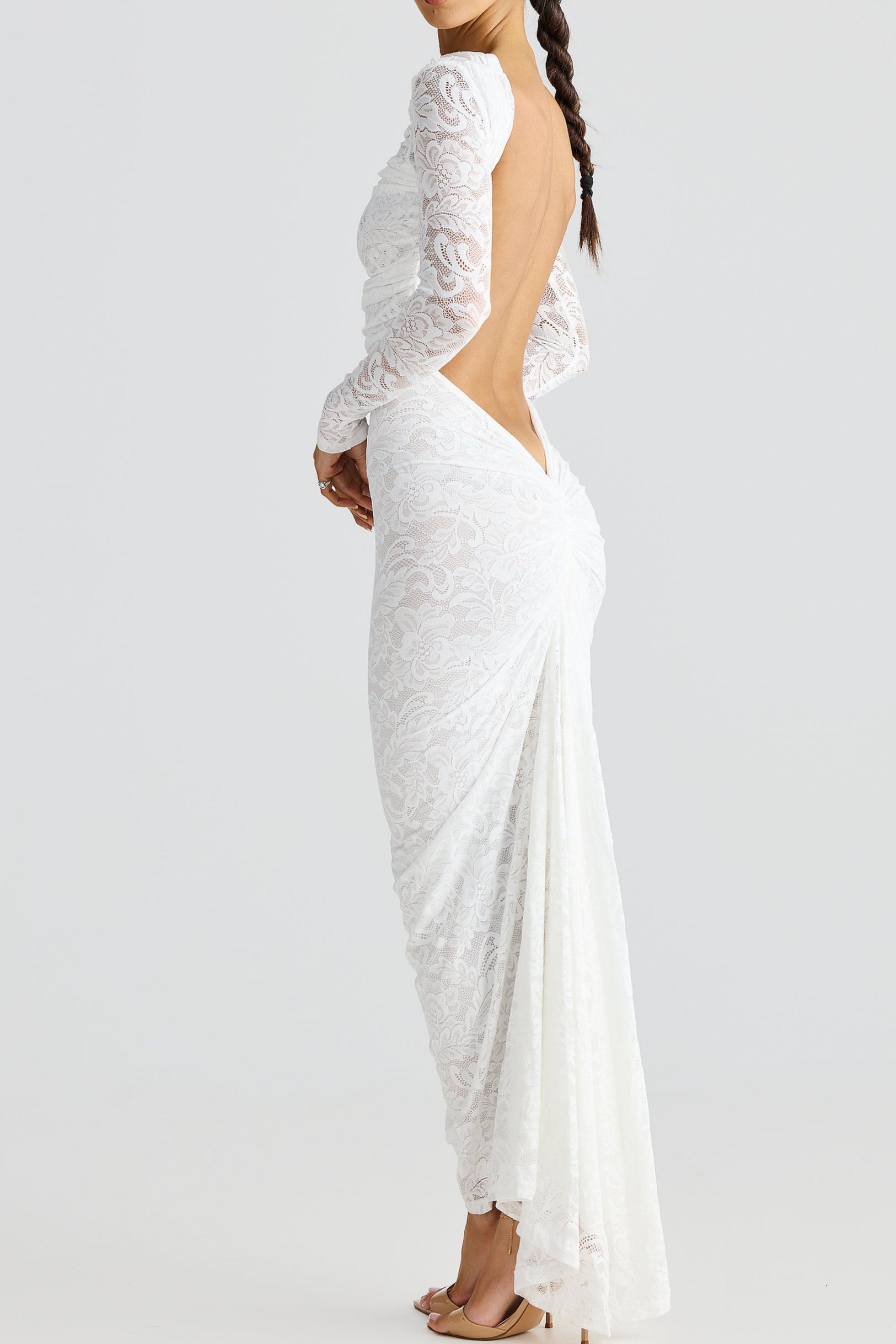 Chicyis Lace Maxi Dress - Elegant Hollowed Backless Bodycon Fit - CHICYIS