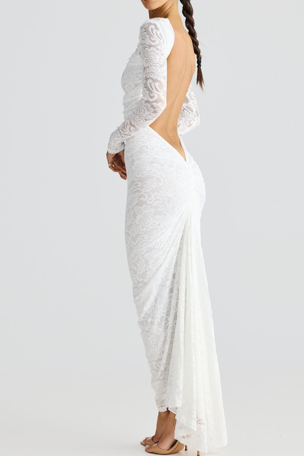 Chicyis Lace Maxi Dress - Elegant Hollowed Backless Bodycon Fit - CHICYIS