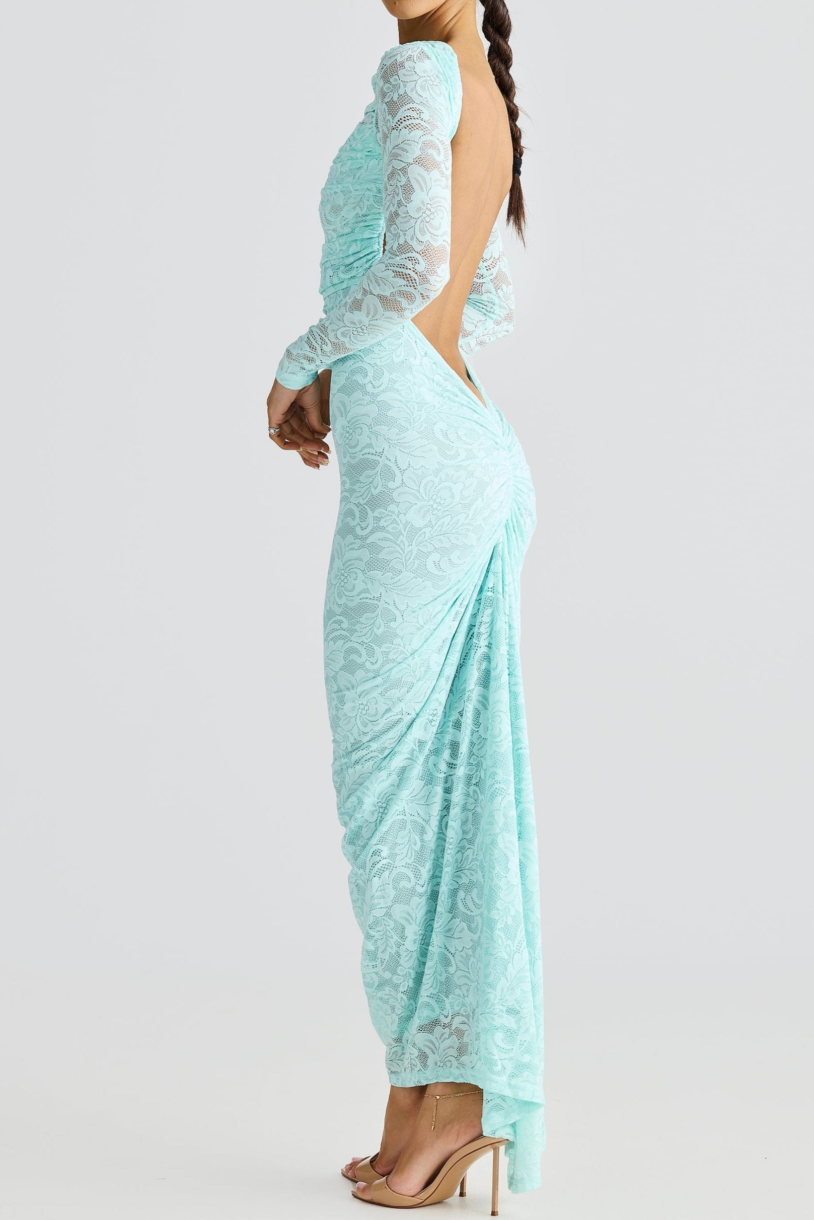 Chicyis Lace Maxi Dress - Elegant Hollowed Backless Bodycon Fit - CHICYIS