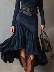 Chicyis Navy Blue Crossover V-Neck Maxi Dress - Elegant Suede Fit - CHICYIS