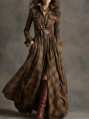 Chicyis Plaid Shirt Dress - Sophisticated Lapel & Belted Style - CHICYIS