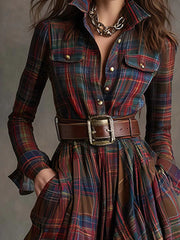 Chicyis Plaid Shirt Dress - Sophisticated Lapel & Belted Style - CHICYIS