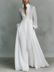 Chicyis White Maxi Dress - Single-Breasted & Stand-Up Collar Fit - CHICYIS